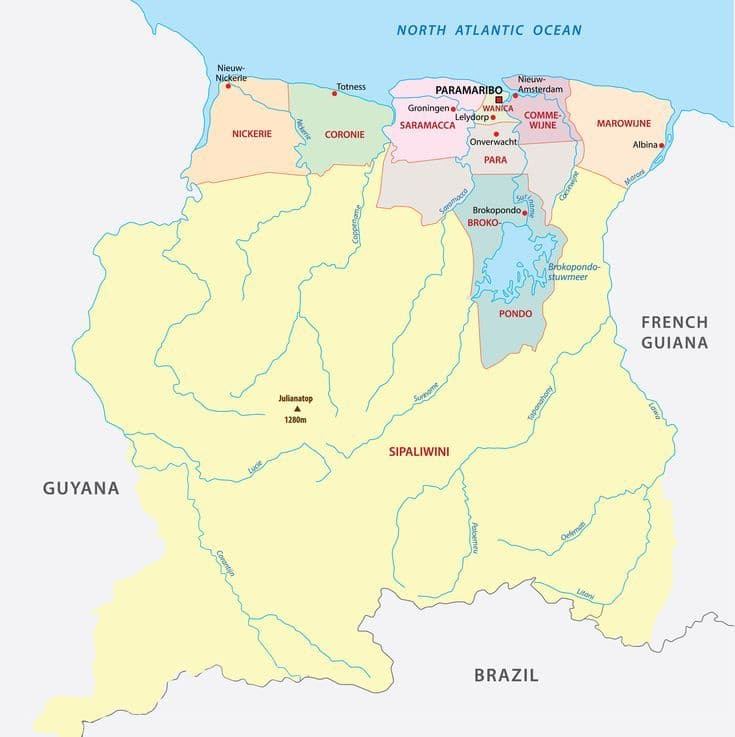 Kaart van Suriname